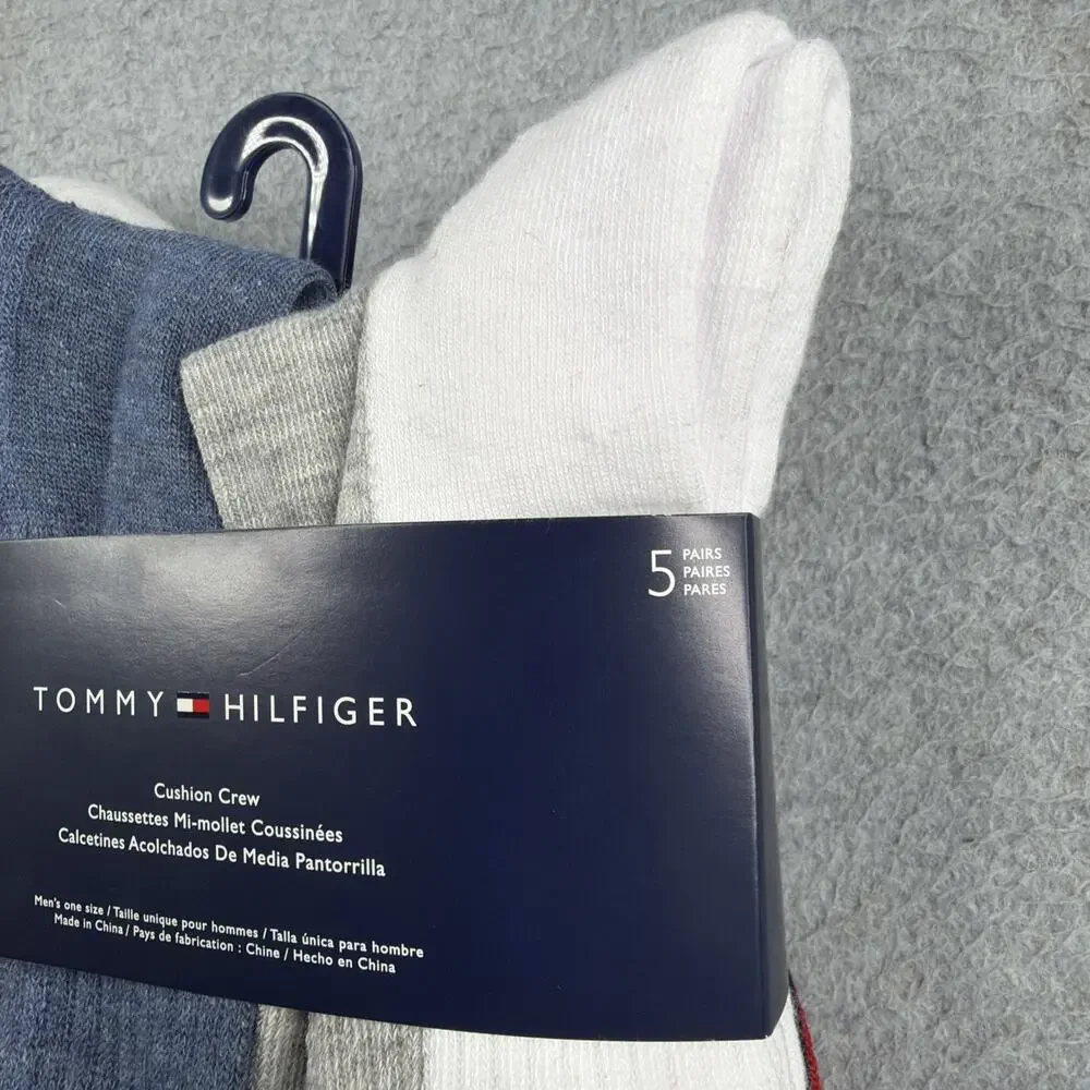Tommy Hilfiger USA Flag Cushion Crew Socks Mens One Size Assorted 5 Pair NEW